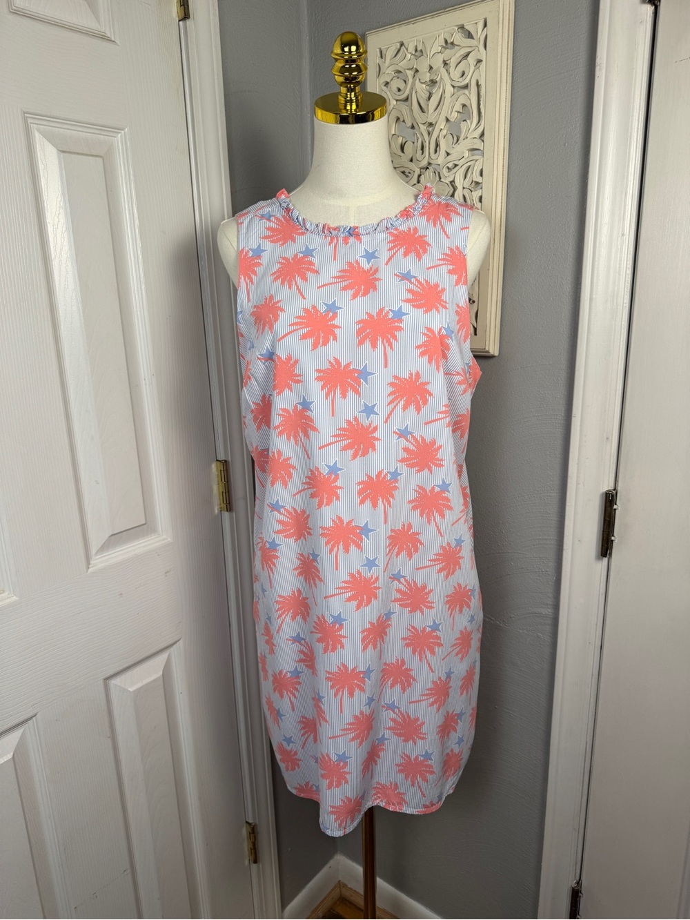 Crown & Ivy Palm Tree Shift Dress Size 12 Tropical July 4 Patriotic pockets - Picture 4 of 9